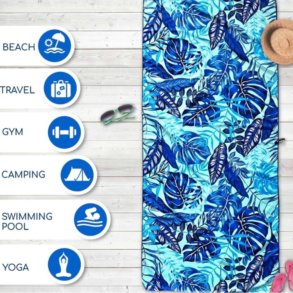 Elite Trend® Palms (78x35 inches) Blue Leaf Print Beach Towel - Picture 5 of 9